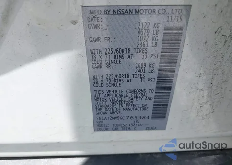 2016 Nissan Rogue Sl from USA, damaged, VIN 5N1AT2MV9GC765984